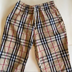 mock burberry, plaid/check pants